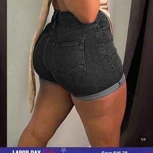 High Waist Black Denim Women's Shorts